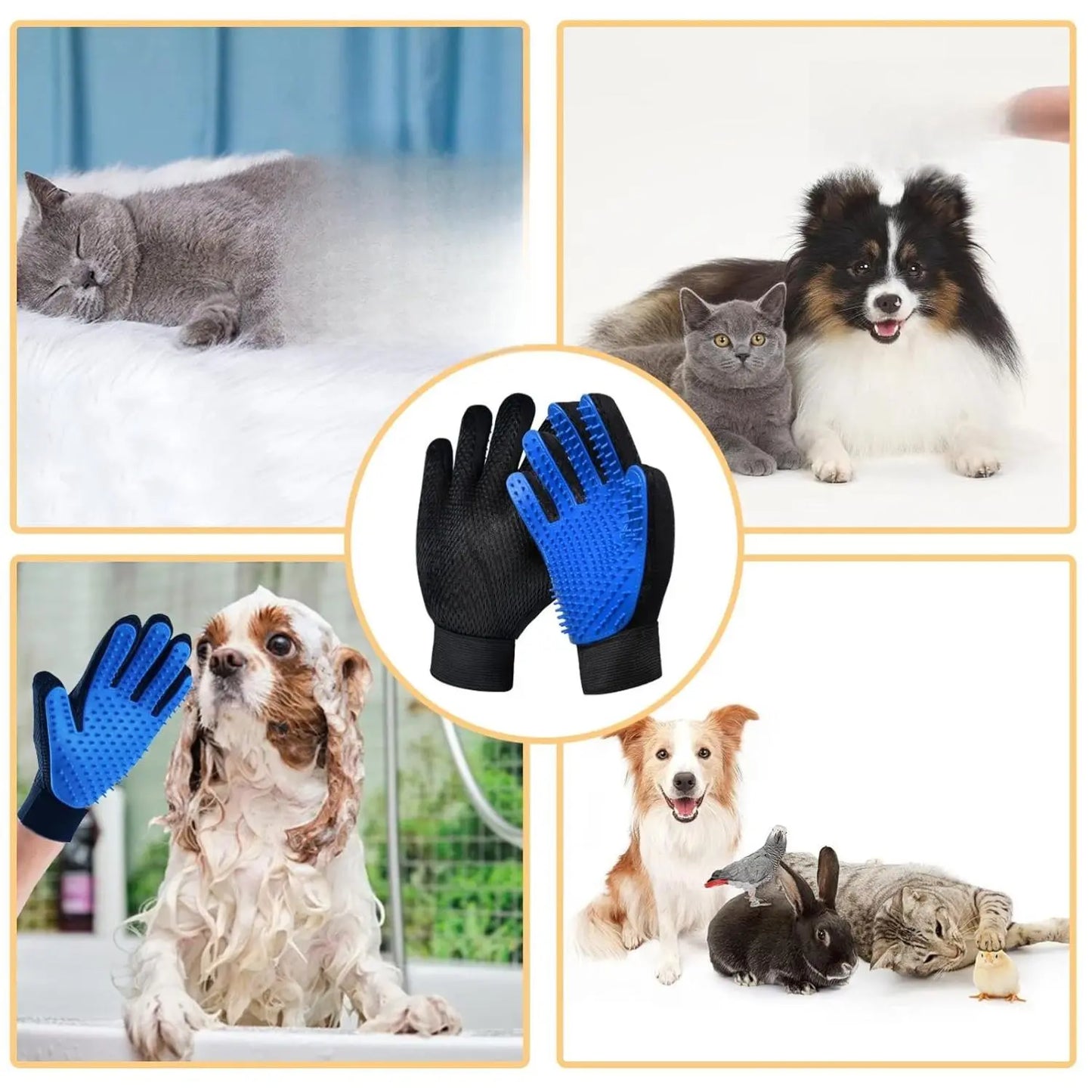 Eco-Friendly Cat Grooming Glove Brush - 259 Silicone Tips, Reusable Pet Hair Remover for Dogs, Cats & Horses, High Efficiency with Adjustable Wrist Strap