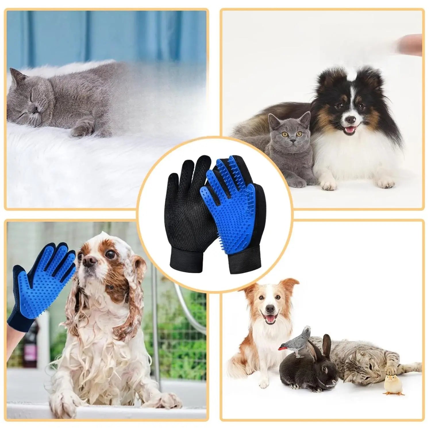 Eco-Friendly Cat Grooming Glove Brush - 259 Silicone Tips, Reusable Pet Hair Remover for Dogs, Cats & Horses, High Efficiency with Adjustable Wrist Strap