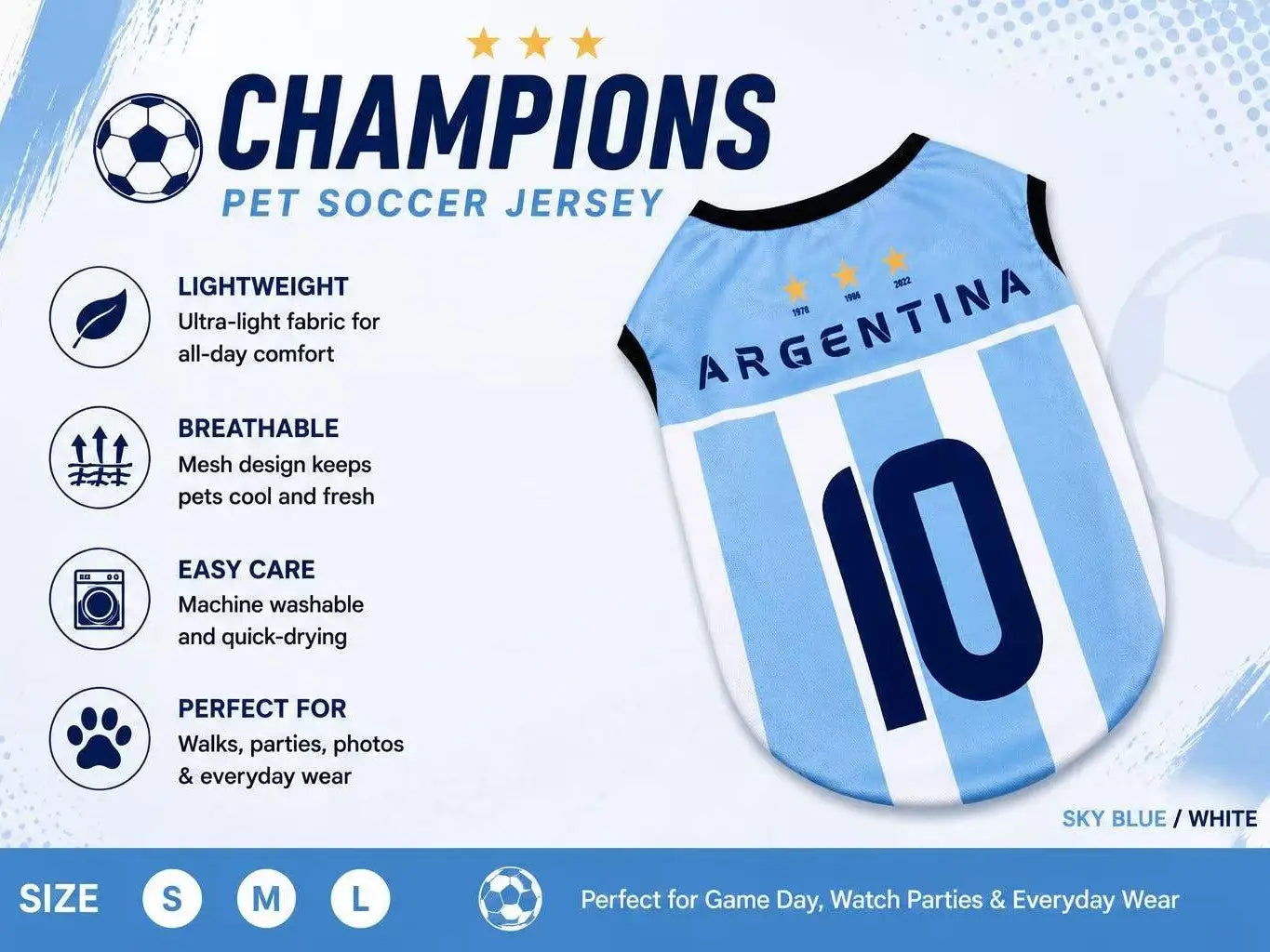 Adorable Pet Soccer Jersey - Stylish Game Day Outfit for Small & Medium Dogs and Cats