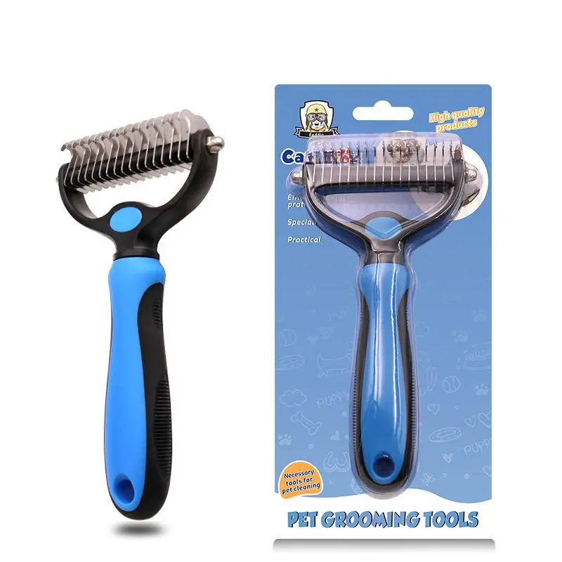 Extra Wide Double-Sided Pet Grooming Rake - Ideal Shedding Brush for Long-Coated Dogs