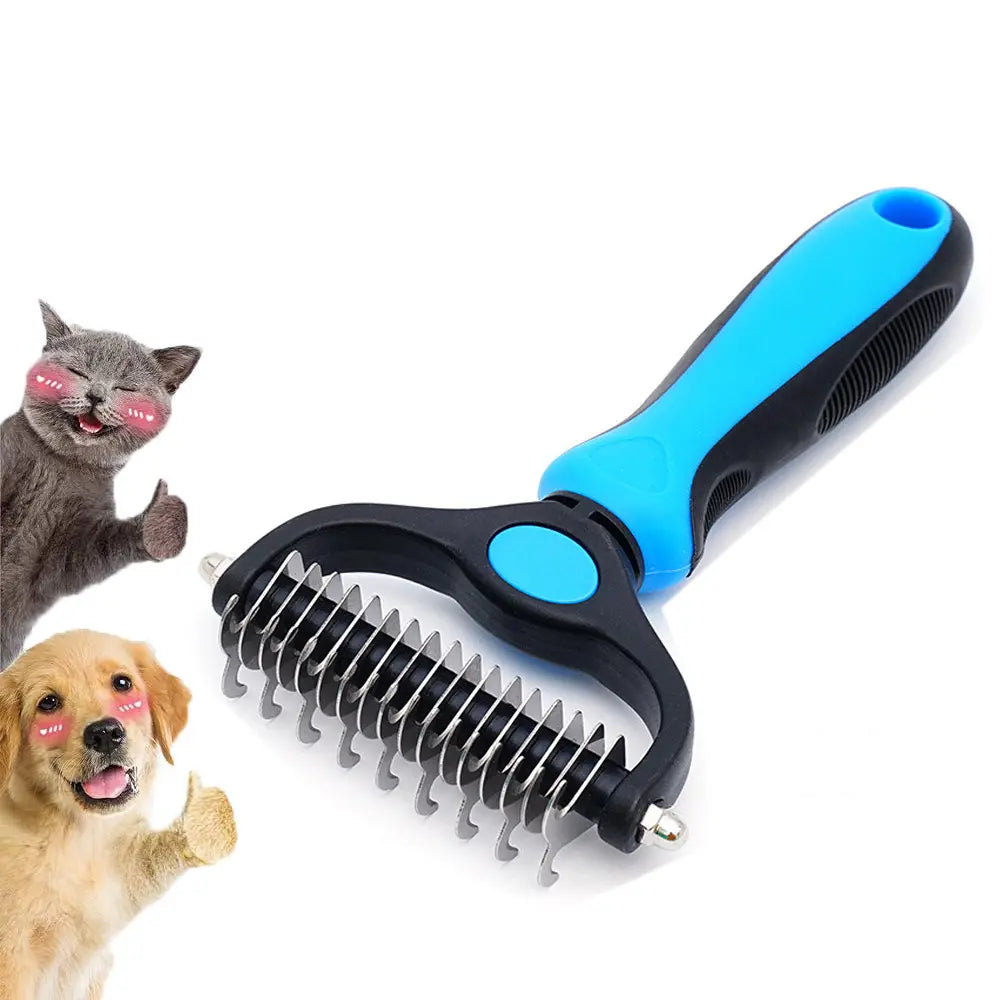 Extra Wide Double-Sided Pet Grooming Rake - Ideal Shedding Brush for Long-Coated Dogs