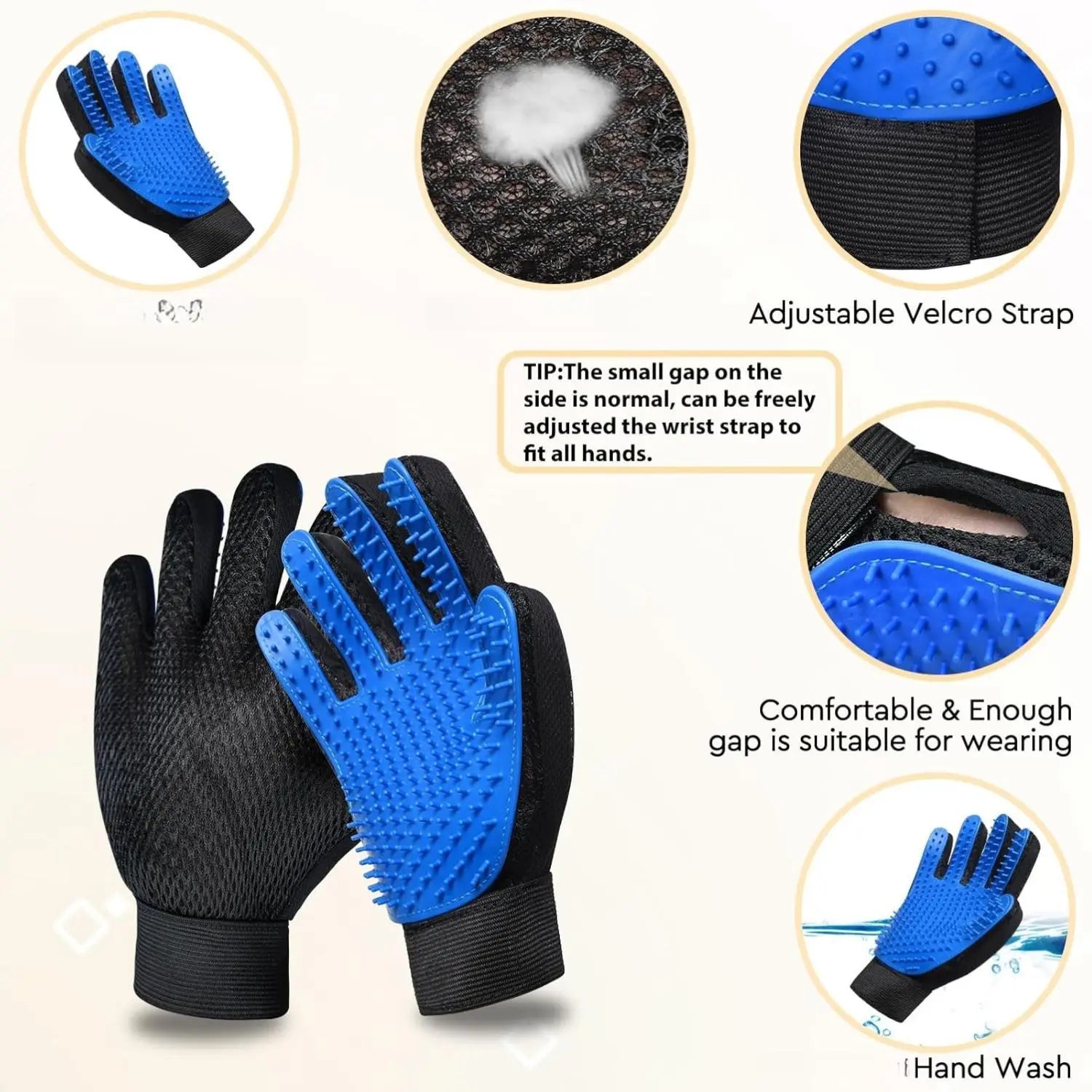 Eco-Friendly Cat Grooming Glove Brush - 259 Silicone Tips, Reusable Pet Hair Remover for Dogs, Cats & Horses, High Efficiency with Adjustable Wrist Strap