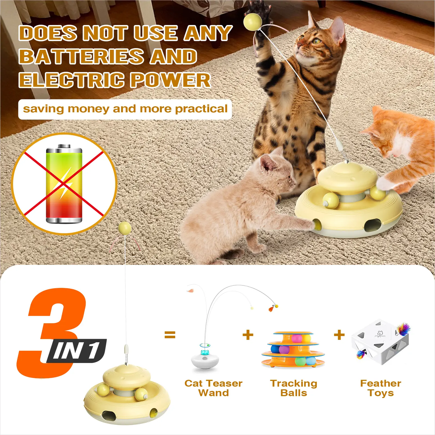 Engaging KADTC Cat Interactive Toys - Feather Teaser Wand & Tracking Balls for Happy, Healthy Cats! Perfect Birthday Gift for Kittens & Cats!