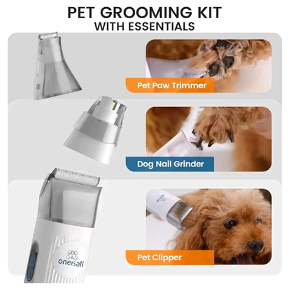 Oneisall Dog Hair Vacuum & Grooming Kit with 7 Tools, 3-In-1 Clipper & Guide Combs, Brush, Crevice Tool, and 5.2Ft Hose