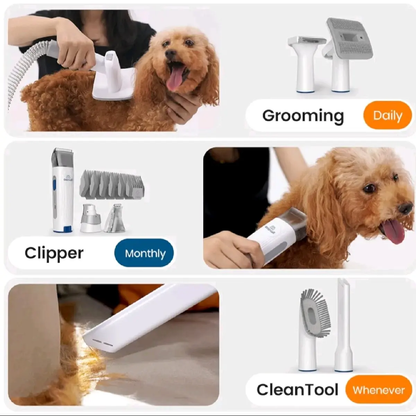 Oneisall Dog Hair Vacuum & Grooming Kit with 7 Tools, 3-In-1 Clipper & Guide Combs, Brush, Crevice Tool, and 5.2Ft Hose