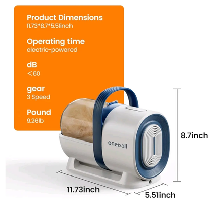 Oneisall Dog Hair Vacuum & Grooming Kit with 7 Tools, 3-In-1 Clipper & Guide Combs, Brush, Crevice Tool, and 5.2Ft Hose