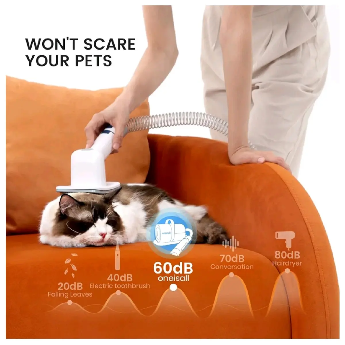 Oneisall Dog Hair Vacuum & Grooming Kit with 7 Tools, 3-In-1 Clipper & Guide Combs, Brush, Crevice Tool, and 5.2Ft Hose