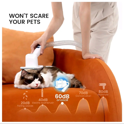 Oneisall Dog Hair Vacuum & Grooming Kit with 7 Tools, 3-In-1 Clipper & Guide Combs, Brush, Crevice Tool, and 5.2Ft Hose