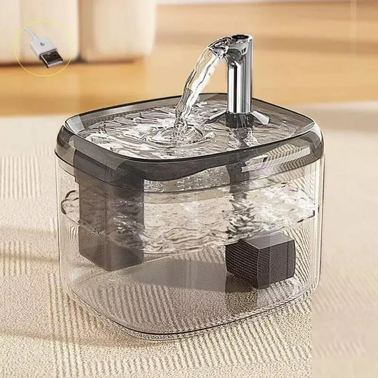 USB-Powered 1.5L Cat Water Fountain - Automatic Filtered Drinking Dispenser for Cats & Small Dogs - Clear Grey Fresh Water Bowl