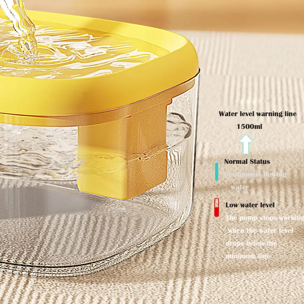 USB-Powered 1.5L Cat Water Fountain - Automatic Filtered Drinking Dispenser for Cats & Small Dogs - Clear Grey Fresh Water Bowl