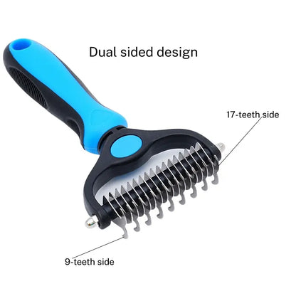 Extra Wide Double-Sided Pet Grooming Rake - Ideal Shedding Brush for Long-Coated Dogs