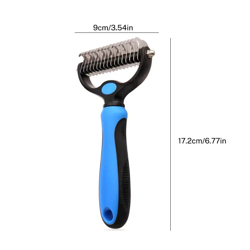 Extra Wide Double-Sided Pet Grooming Rake - Ideal Shedding Brush for Long-Coated Dogs