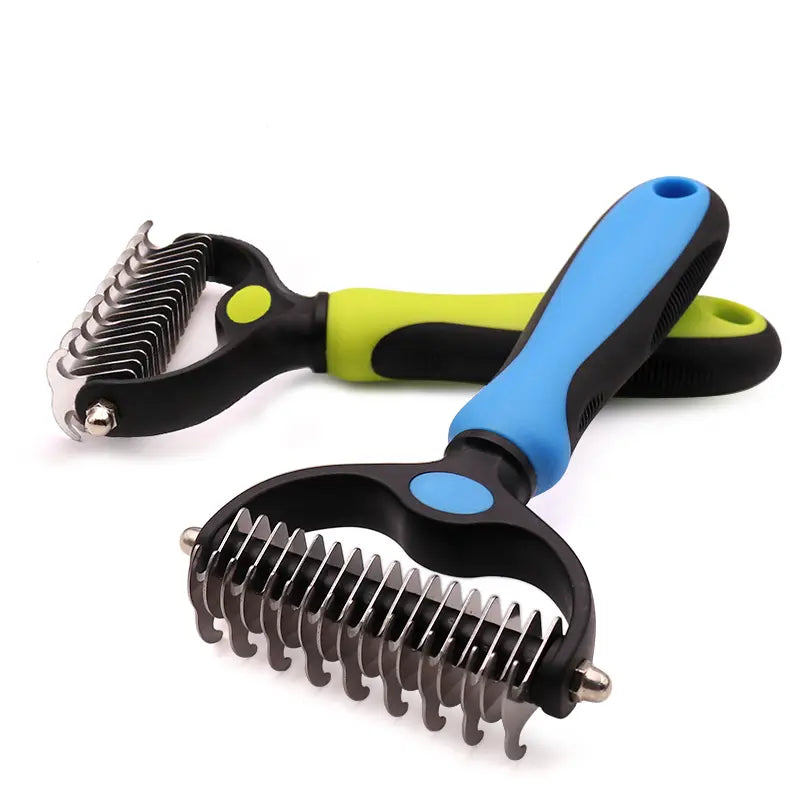 Extra Wide Double-Sided Pet Grooming Rake - Ideal Shedding Brush for Long-Coated Dogs