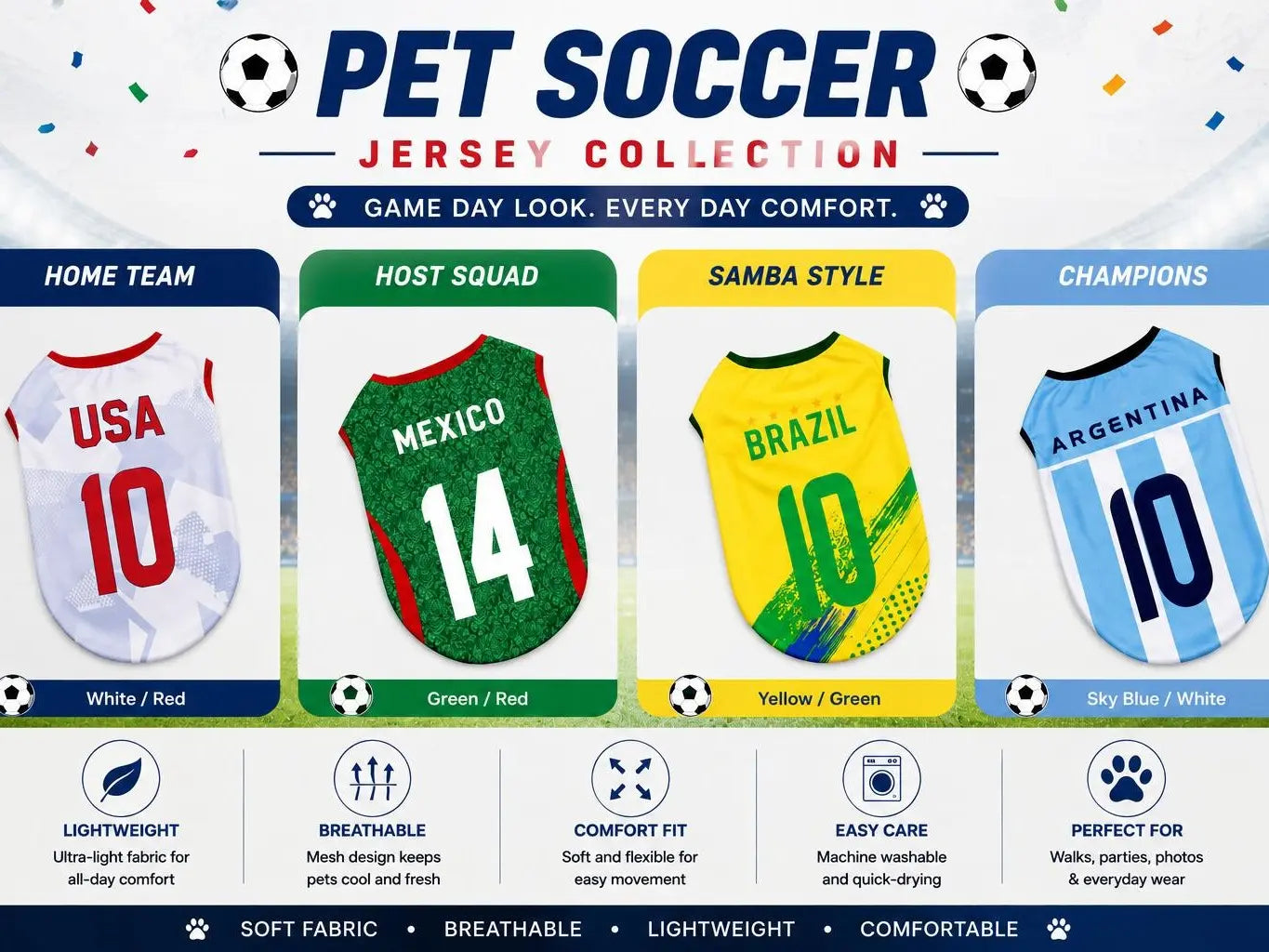 Adorable Pet Soccer Jersey - Stylish Game Day Outfit for Small & Medium Dogs and Cats